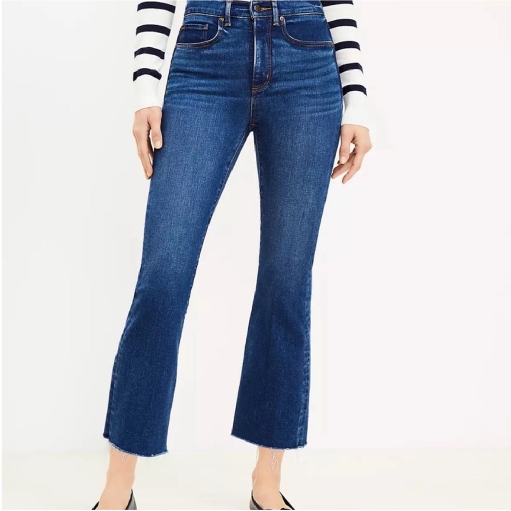 LOFT Dark Blue High-Rise Cropped Flare Jeans